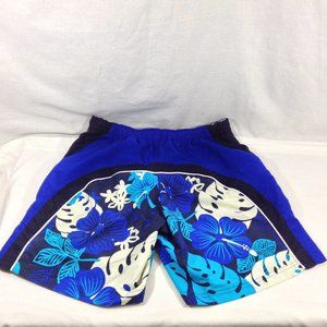 SNS Mens Swim Trunk Shorts Blue Hibiscus Size Medium